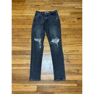 Levi's 721 High Rise Skinny Jeans Womens Size 26 Black Distressed Stretch Denim